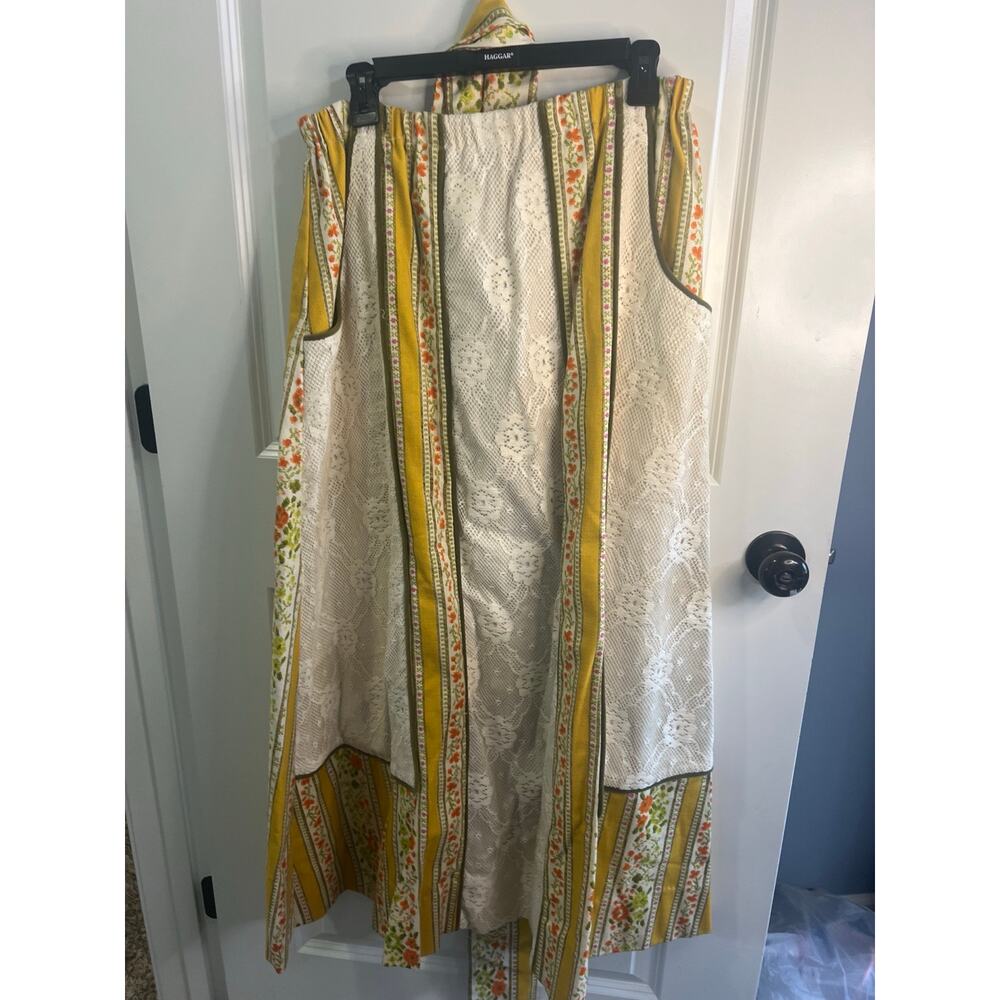 Vintage 70s Chetta Davis Floral Lace Prairie Boho Maxi Elastic Waist w Sash